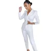 Witte vrouwen blazer pakken sexy v-hals dubbele breasted formele kantoor dame broek pak prom feest bruiloft (jas + broek)