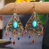 Retro indiska jhumka smycken etniska boho legering geometriska rhombus svart pärlor tofs dangle örhängen för kvinnor