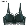 Top Sexy Bra Green Brassiere 32 34 36 38 Rozmiar Bielizna Bawełniana Gruba Kobiety Bras Koronki Bielizna Haft Push-Up Bra Black 210623