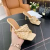 Designer tofflor Kvinna Lido Sandaler Square Toe High Heels Open-toe Woven Flat tofflor Top Quality Summer All-Match stylist skor häl med låda