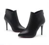 Boots Ankle Thin Heels Woman Dress Black Microfiber With Sole Pointy Toe Pu Leather