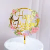 Newnew Home Colorido Flores Feliz Aniversário Bolo Topper Dourado Acrílico Festa de Aniversário Decoração de Sobremesa para Chuveiro Baby Baking Fontes EWD6