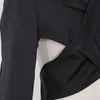 Blazer sexy sans dos creux pour femmes col en V à manches longues noir hauts courts mode féminine élégant automne 210524