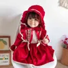 Baby Girls Clothes Plus Velvet Solid Color Lace Retro Princess Dress Children's Full Moon Birthday Party Dress With Hat Vestidos G1129