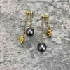 Merk Geel Goud Kleur Mode-sieraden Vrouw Zwarte Parels Oorbellen Schedel Hoofd Party Hoge Kwaliteit Ketting Parels Stud Earrings9601013