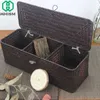 WHISM 3 Compartment Storage Box Wicker Rattan Basket With Cover Sundries Holder Case Container Jewelry Makeup Desktop Organizer 210922