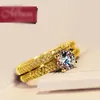 Anéis de casamento Luxury fêmea de cristal de cristal conjunto de jóias de banda de cor de ouro da moda promessa o engajamento de amor para mulheres