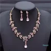 Oorbellen Ketting Crystal Bruids Bruiloft Sieraden Sets Vrouwen Goud Kleur Rhinestone Lange Set Jurk Accessoires Bruidsmeisje