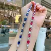 2021 Lyx 925 Sterling Silver Simulerad Tanzanit Sapphire Ruby Gemstone Strand Armband Fine Smycken Gift för Kvinnor 17.5 + 5cm