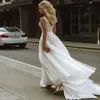 2021 Sexy V-Ausschnitt Applikationen Spitze Brautkleid Knöpfe Tüll Perlen A-Linie Brautkleider Robes de Mariees