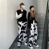 Houzhou Cow Print Wide Poot Cargo Pant Oversize Harajuku Koreaanse Mode Streetwear Rechte Broek voor Vrouwelijk Palazzo 210915