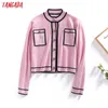 Tangada Kvinnor Elegant Pocket Crop Cardigan Vintage Jumper Lady Fashion Stickad Cardigan Coat 6H60 210609