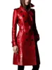 Lautaro automne Long rouge imprimé Trench en cuir pour femmes ceinture Double boutonnage élégant Style britannique mode 211118