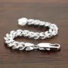 Mode män 100% 925 Sterling Solid Silver 10mm 20cm Curb Cuban Link Chain Armband Boy Smycken