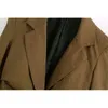 ヴィンテージの女性のジャケット秋の柔らかいリネンオフィスの敷地内コート茶色のロングブレザー女性ジャケット緩いカジュアルガールズシック210430