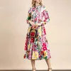 Women's Spring Summer Runway Stylish Maxi Dress Elegant Charming Tropical Flower Print Bohemian Holiday Dresses Robe 210421