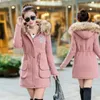 Korea Mode Frauen Schlank Mit Kapuze Dicke Warme Lange Mantel Alle-Matched Casual Baumwolle Jaket Frauen Grün Parkas Winter Mäntel d249 210512