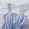 Zomer meisjes gestreepte A-lijn jurk voor kinderen mooie knop preppy school sundress causale kleding 210529