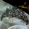 Baroque Noir Vert Feuille De Cristal Couronne De Mariée Diadèmes Couronnes En Strass Infantis Mariées Bandeaux De Luxe Accessoires De Cheveux De Mariage Clips Bar