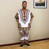 Ropa étnica Traje blanco Dashiki Impreso Moda bohemia africana Top y pantalones Conjunto de bolsillo de manga corta para Men258S