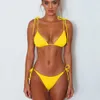 2020 Solide Bikini côtelé Tiny Bandage String Maillot de bain Femme Maillots de bain Femme Deux pièces Bikini Set Sexy Push Up Maillot de bain Swim Y0820