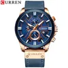 Relogio Masculino Curren Herrenuhren Top-Marke Luxus Chronograph Big Dial Uhr Männer Leder Blau Gold Herren Armbanduhr 210527