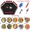 10 st Beyblades Burst Hot Set med launcherhandtag och Beyblades Arena Metal Fight Stadium B113 B118 Barngåvor Klassisk Toy X0528