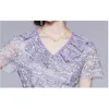 Arrival Summer Purple Temperament Lace Hollow Out Dress Women's Embroidered Ruffle Long Vestidos 210520