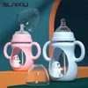 Bouteille de bébé en verre Silicone paille eau boissons bouteilles pour bébé lait mangeoire ensemble bébé biberon né résistant à la chaleur 211023