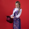 Traditionele etnische kleding voor vrouwen Tibetaanse cheongsam gewaad zijde geborduurde qipao jurk lente herfst oosterse kostuum