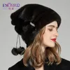 Muts / Skull Caps EnjoyFur Winter Dames Hoeden Real Pompom Vrouwelijke Mode Cap Luxe Lady Mutsen