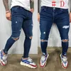 Moda Homens Skinny Jeans Stretchy Denim Slim Calças de Camuflagem Longa Frayed Rip Bicicleta Rasgado 20 estilos 210723