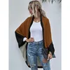 Maglieria da donna T-shirt Patchwork Manica a pipistrello Cardigan maglione allentato Maglieria per le vacanze Cardigan lungo cappotto invernale oversize