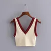 Crop Tank Top Kvinnor Kontrast Beige bredband Kvinna Sport Fashion V Neck Sexig Kvinnors Sommar S 210519