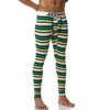 Roupa interior térmica masculina jockmail longo johns moda masculina listra impressão arco-íris folha padrão calças térmicas leggings underpant264y