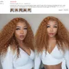 Brązowy/blond Afro peruka z kręconych włosów typu Kinky mongolskie włosy 180 gęstość 13X4 syntetyczna koronka przodu peruka dla czarnych kobiet