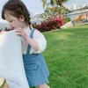 Kids Set Wholesale Summer Fashion Girls' Korean Short Sleeve Lace White Shirt With Denim Strap Skirt Children's Holiday Gifts