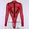 Cnyishe Seksi Kulübü Bodysuit Tops Streetwear Kırmızı Örgü Yüksek Bel Bodysuit Romper Kadın Vücut Temel Yaz Kıyafetler Mayo 210715
