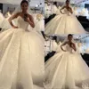 2021 Arabic Bling Sequined Lace Ball Gown Wedding Dresses Sweetheart Illusion Sleeveless Appliques Crystal Beaded Plus Size Formal Bridal Gowns Sweep Train