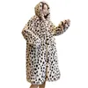 Koreański imitacja futra leopard druku futro futro jeden płaszcz kobiety kurtka zimowa damska moda z kapturem ciepły parku kurtka 210927