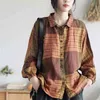 Arrival Autumn Women Shirt Plus Size Batwing Sleeve Loose Casual Plaid Blouse Vintage Cotton Linen Shirts Womens Tops D368 210512