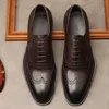 Italia Scarpe formali da uomo in vera pelle da ufficio a testa tonda con lacci, scarpe da lavoro da sposa, brogue, scarpe eleganti Oxford caffè nero