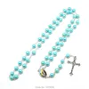 Anhänger Halsketten Lourdes Rosenkranz Halskette Blaue Glasperle Silber Überzogene Eye Pin Box verpackt