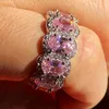 Sparkling Luxury Jewelry Party 925 Sterling Silver Full Oval Cut Pink Sapphire CZ Diamond Gemstones Eternity Women Wedding Band RI4865579