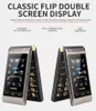 Flip Double Dual Display Senior Mobile Phone SOS Fast Chamada Touch Tela Teclado Teclado Big Key Teclado Alto Som FM Celular para Pessoas idosas Caso Livre