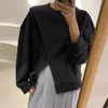 Ezgaga Streetwear Sweatshirt Femmes Automne Coréen Chic Casual Lâche Solide Irrégulier Criss-Cross Manches Longues Y2K Tops Mince Mode 210430