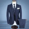 Blue Plaid Suits Herringbone Retro Gentleman Style Custom Made skräddarsy Blazer för män 3 Piece235L