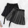 Kobiety Spódnica Mini Plisowany Koreański Moda Lato Harajuku Hip Hop Casual Jupe Belt Drop Drop Vintage Plus Rozmiar Gotycki Odzież 210708