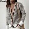 Colorfaith Winter Spring Women's Sweaters Plaid Fashionable Korean Style Checkered Stickning Oversize Cardigans SWC291 211103