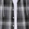 Men's Plaid Hooded Shirts Spring Long Sleeve Lightweight Shirt Jacket Men Casual Button Down Tops Blouse Chemise Homme 210522